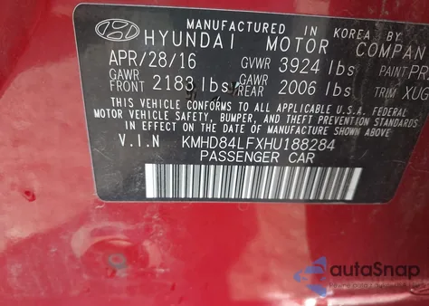 2017 Hyundai Elantra Se z USA, uszkodzony, nr VIN KMHD84LFXHU188284